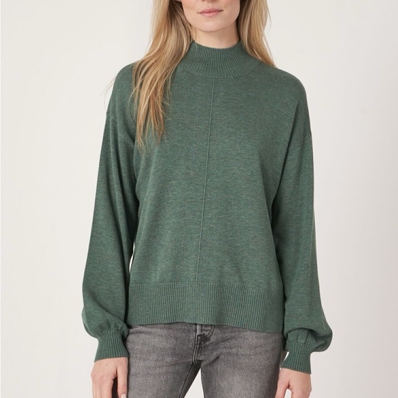 REPEAT High Neck Green Sweater w/Puffy Sleeves - Picture 2 of 7